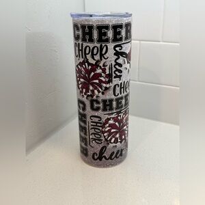 Cheer Themed Tumbler with Lid - Purple and Black